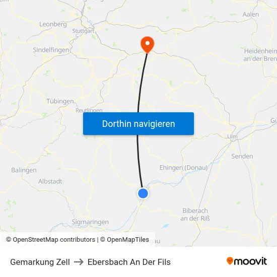 Gemarkung Zell to Ebersbach An Der Fils map