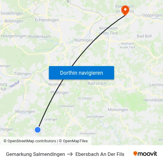 Gemarkung Salmendingen to Ebersbach An Der Fils map