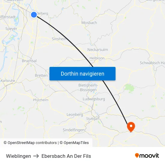 Wieblingen to Ebersbach An Der Fils map