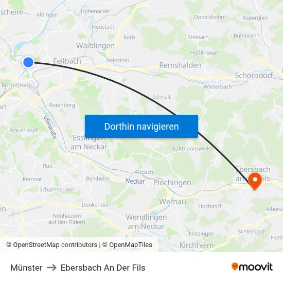 Münster to Ebersbach An Der Fils map