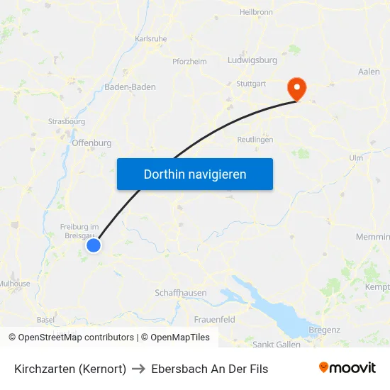 Kirchzarten (Kernort) to Ebersbach An Der Fils map