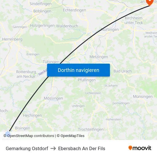 Gemarkung Ostdorf to Ebersbach An Der Fils map