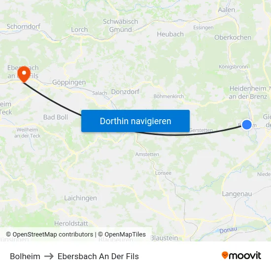 Bolheim to Ebersbach An Der Fils map