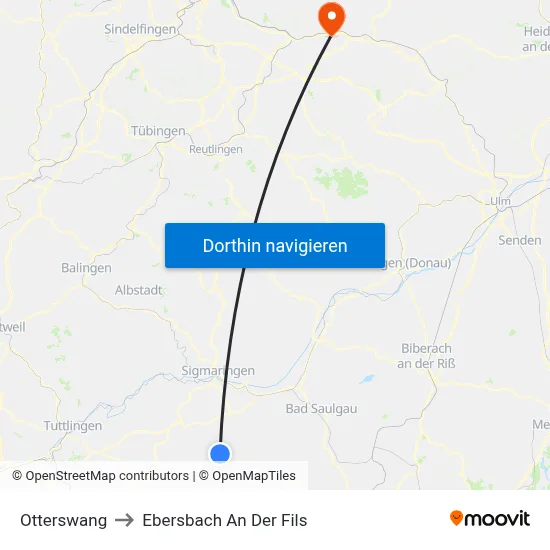 Otterswang to Ebersbach An Der Fils map