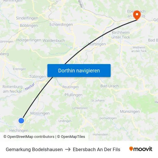 Gemarkung Bodelshausen to Ebersbach An Der Fils map