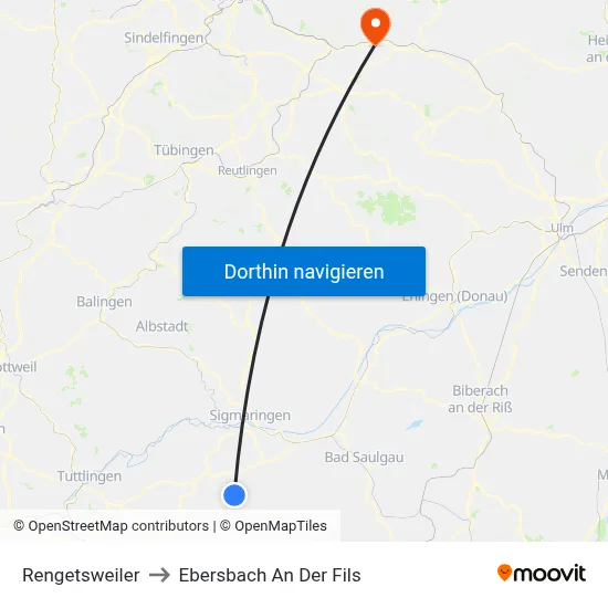 Rengetsweiler to Ebersbach An Der Fils map
