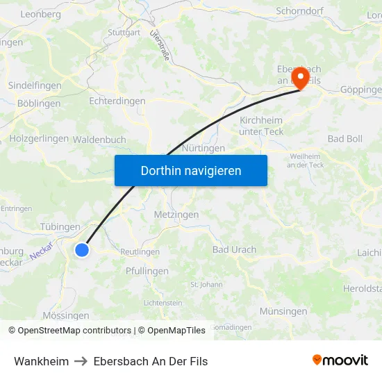 Wankheim to Ebersbach An Der Fils map