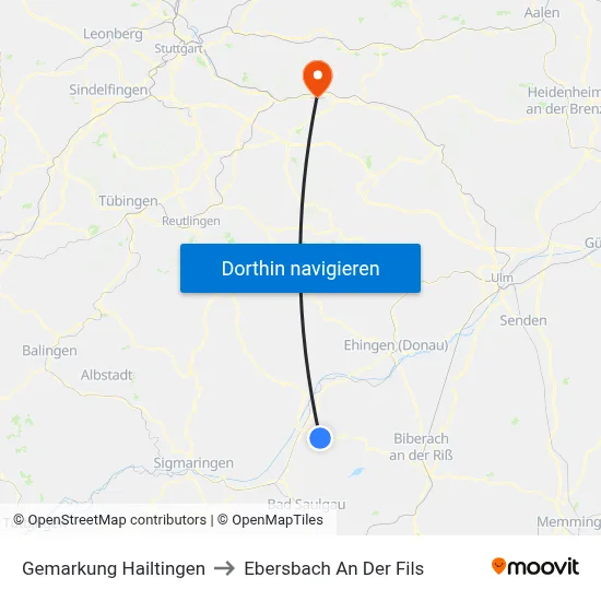 Gemarkung Hailtingen to Ebersbach An Der Fils map