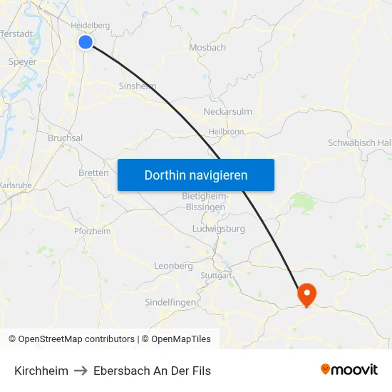 Kirchheim to Ebersbach An Der Fils map