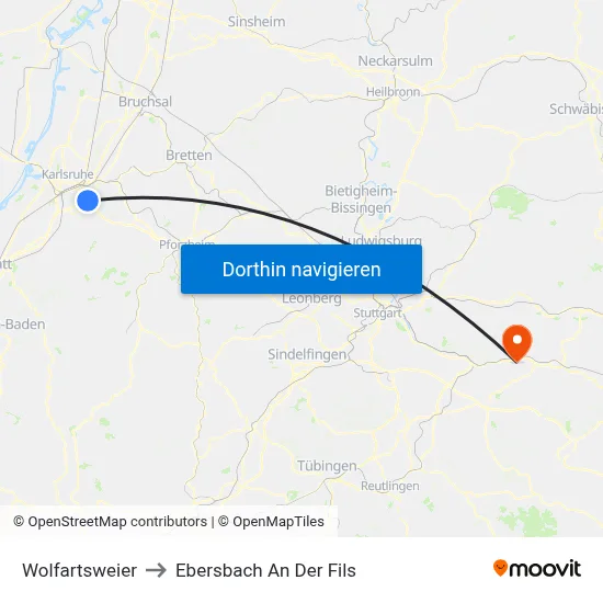Wolfartsweier to Ebersbach An Der Fils map