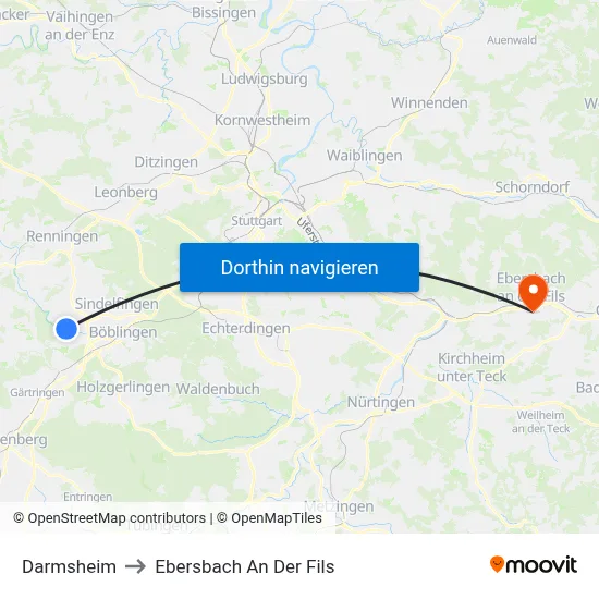 Darmsheim to Ebersbach An Der Fils map