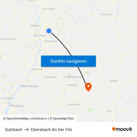 Sulzbach to Ebersbach An Der Fils map