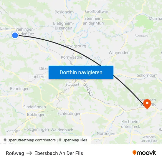 Roßwag to Ebersbach An Der Fils map