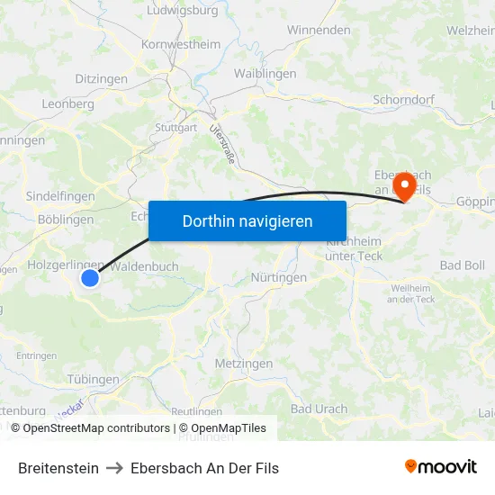 Breitenstein to Ebersbach An Der Fils map