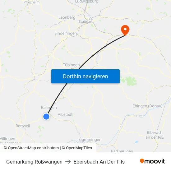 Gemarkung Roßwangen to Ebersbach An Der Fils map