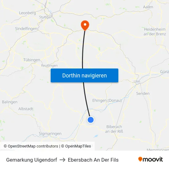 Gemarkung Uigendorf to Ebersbach An Der Fils map