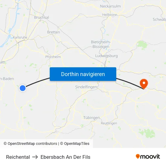Reichental to Ebersbach An Der Fils map