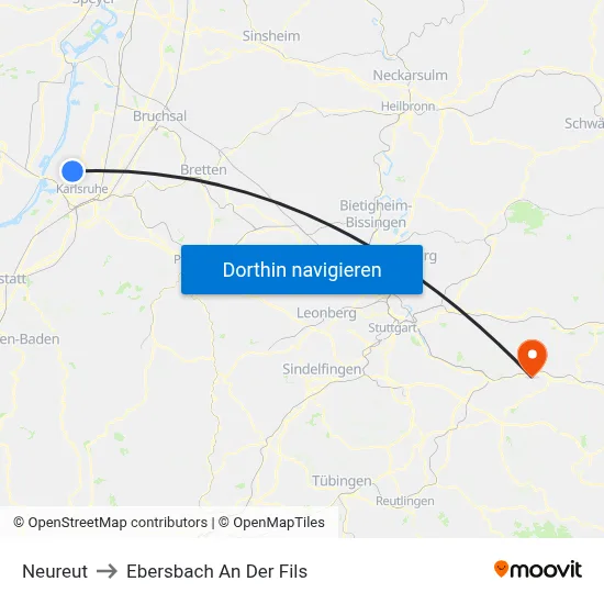 Neureut to Ebersbach An Der Fils map