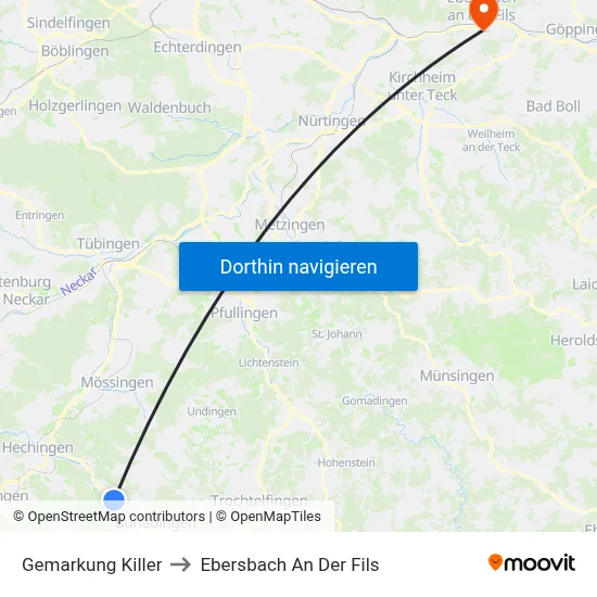 Gemarkung Killer to Ebersbach An Der Fils map