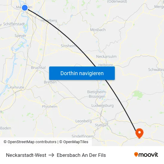 Neckarstadt-West to Ebersbach An Der Fils map