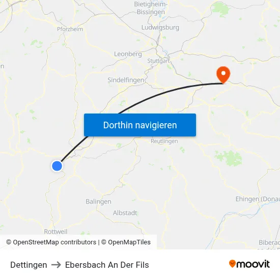Dettingen to Ebersbach An Der Fils map