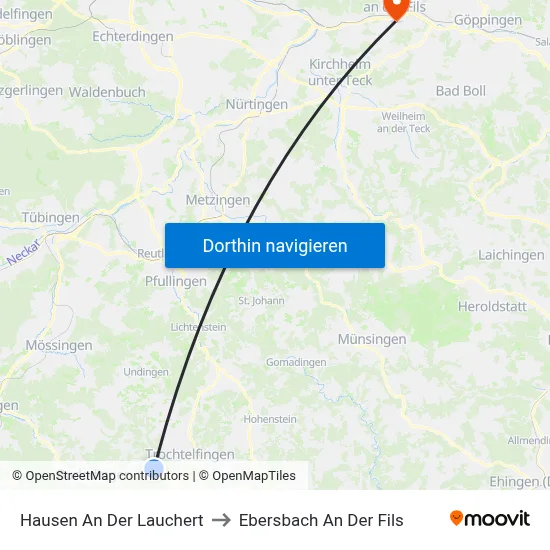 Hausen An Der Lauchert to Ebersbach An Der Fils map