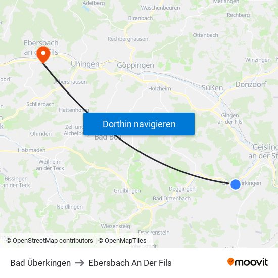 Bad Überkingen to Ebersbach An Der Fils map