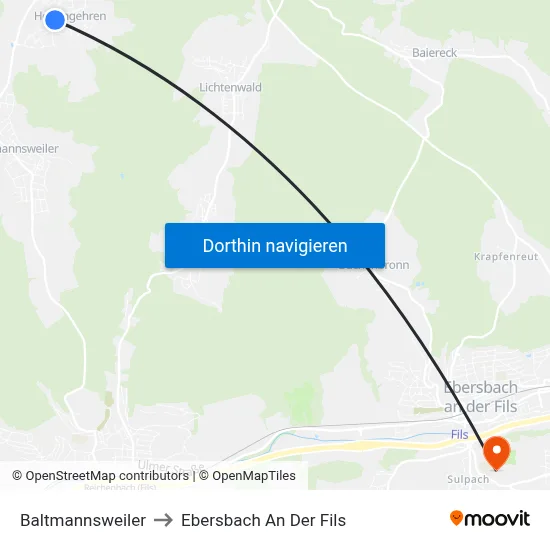 Baltmannsweiler to Ebersbach An Der Fils map