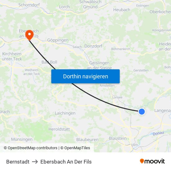 Bernstadt to Ebersbach An Der Fils map