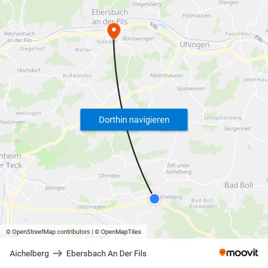 Aichelberg to Ebersbach An Der Fils map