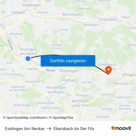Esslingen Am Neckar to Ebersbach An Der Fils map