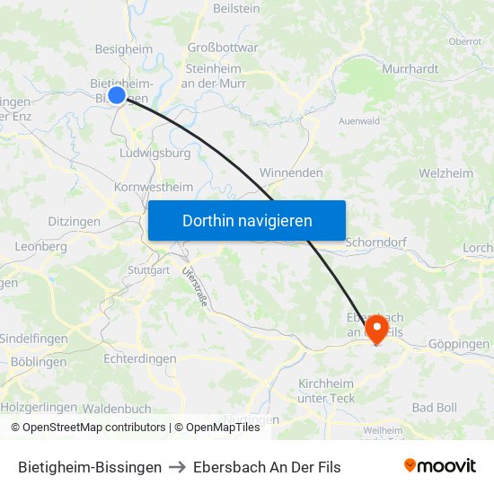 Bietigheim-Bissingen to Ebersbach An Der Fils map