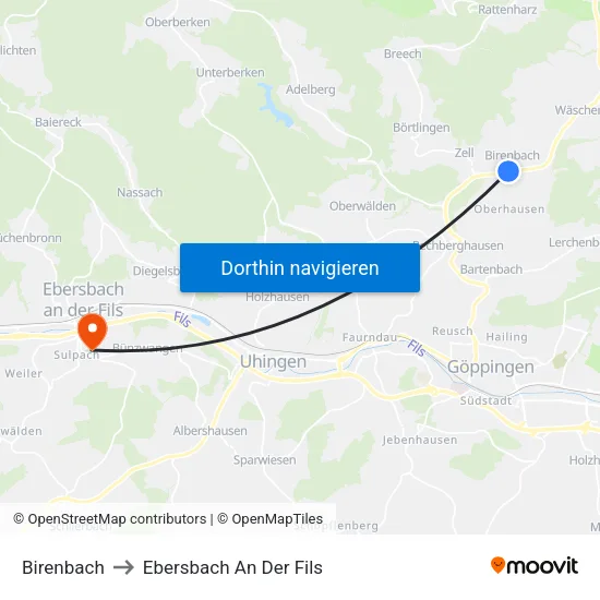 Birenbach to Ebersbach An Der Fils map