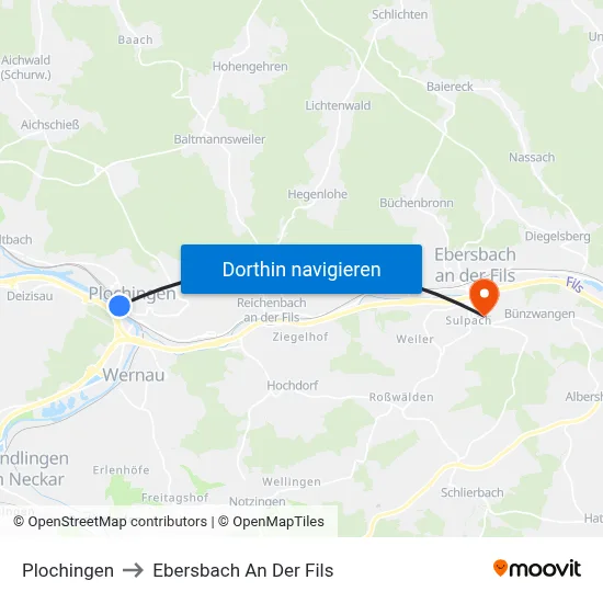 Plochingen to Ebersbach An Der Fils map