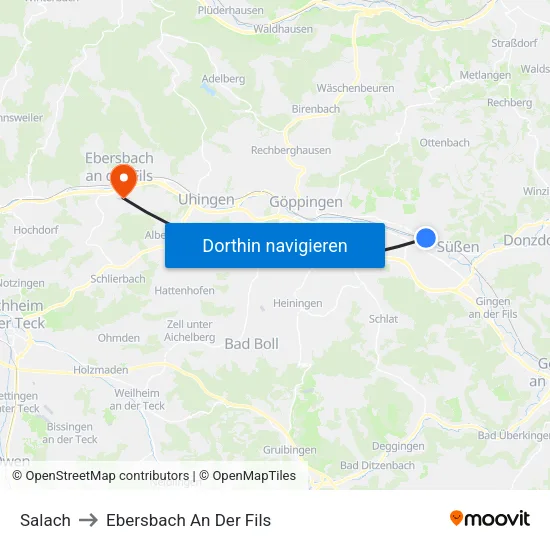 Salach to Ebersbach An Der Fils map