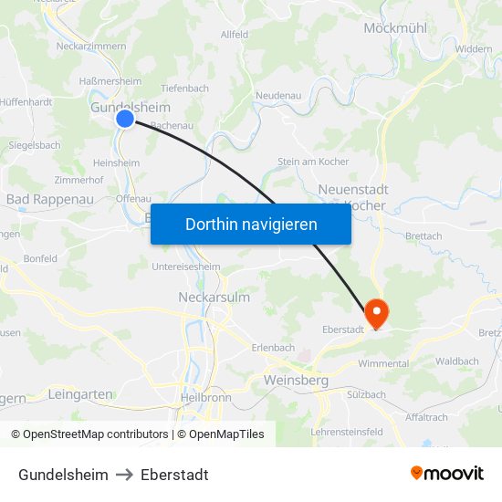 Gundelsheim to Eberstadt map