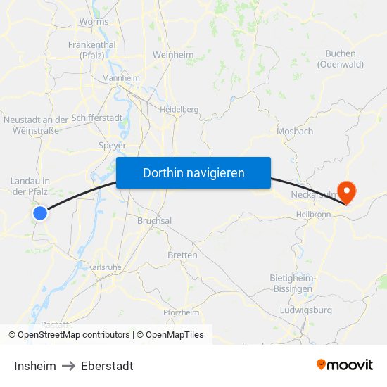 Insheim to Eberstadt map