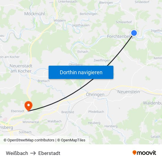 Weißbach to Eberstadt map