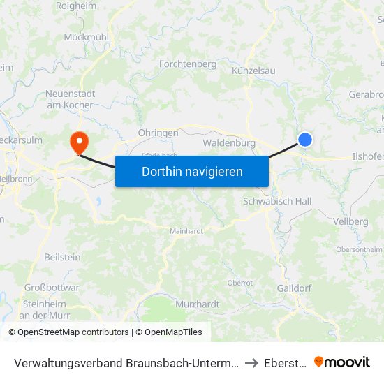 Verwaltungsverband Braunsbach-Untermünkheim to Eberstadt map