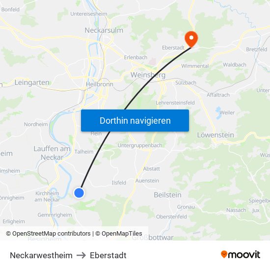 Neckarwestheim to Eberstadt map