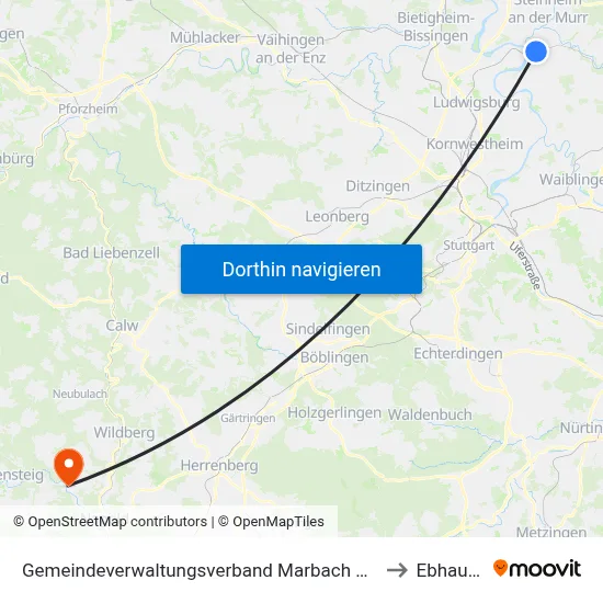 Gemeindeverwaltungsverband Marbach am Neckar to Ebhausen map
