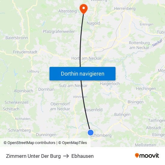 Zimmern Unter Der Burg to Ebhausen map