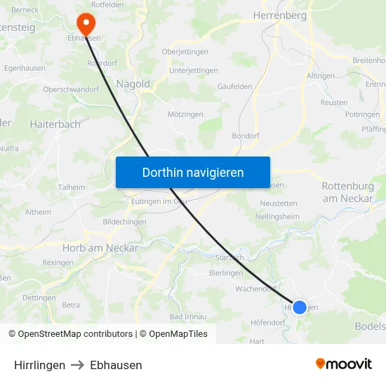 Hirrlingen to Ebhausen map