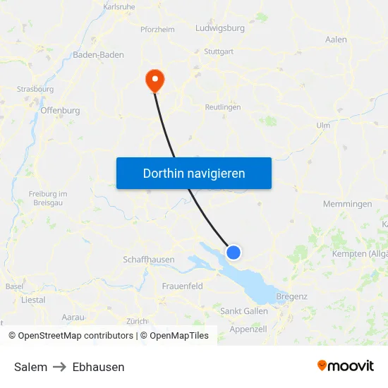 Salem to Ebhausen map