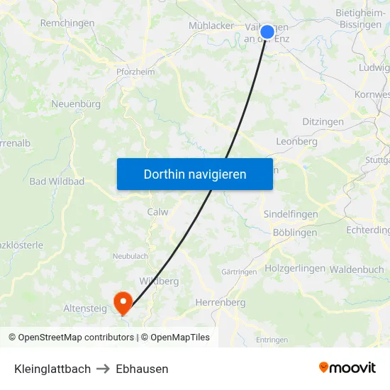 Kleinglattbach to Ebhausen map