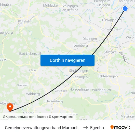 Gemeindeverwaltungsverband Marbach am Neckar to Egenhausen map