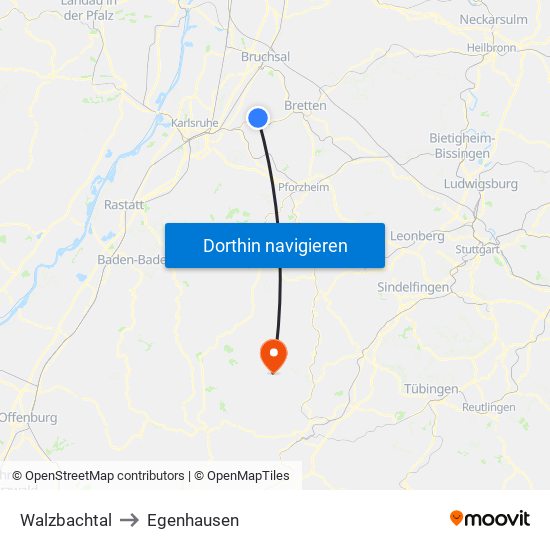 Walzbachtal to Egenhausen map