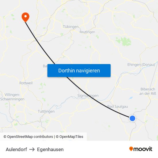 Aulendorf to Egenhausen map