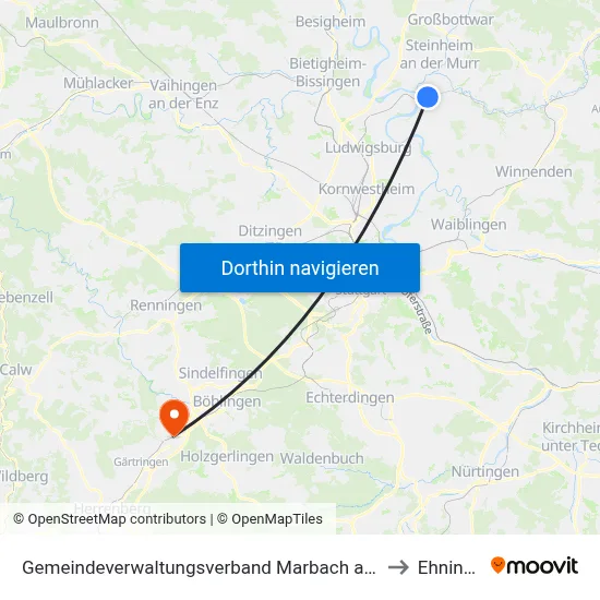 Gemeindeverwaltungsverband Marbach am Neckar to Ehningen map