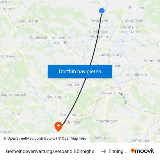 Gemeindeverwaltungsverband Bönnigheim to Ehningen map